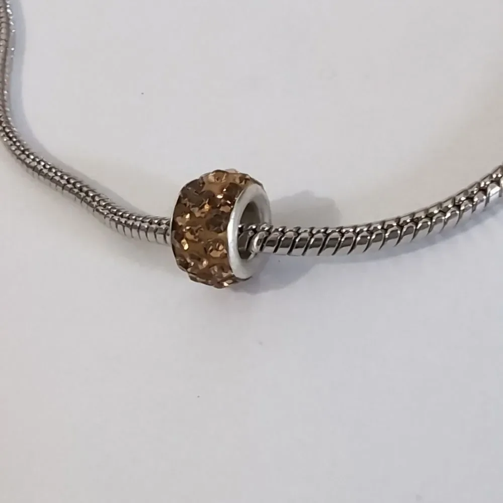 Silver Brown‎ with Brown Rhinestones Charm for Pandora Style Bracelet
